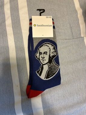 Men's Novelty George Washington Socks - Blue/Gray with Red Accent